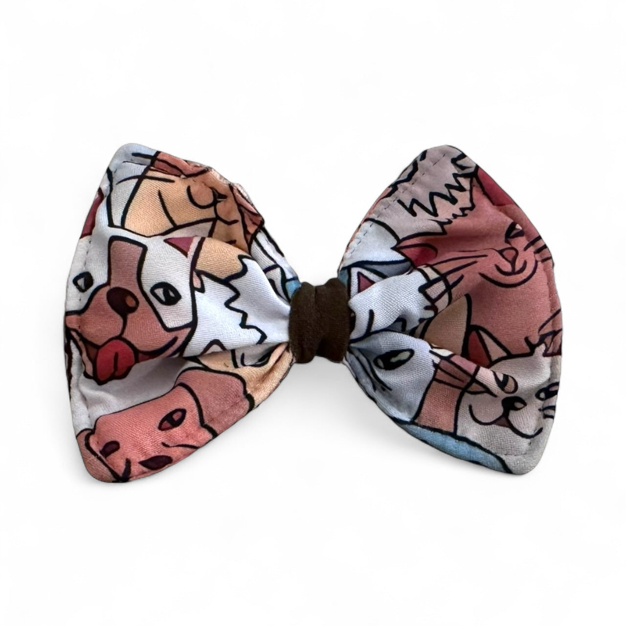 Dog & Cat Faces Bow Tie-Cartoon Pet Print Collar Accessory