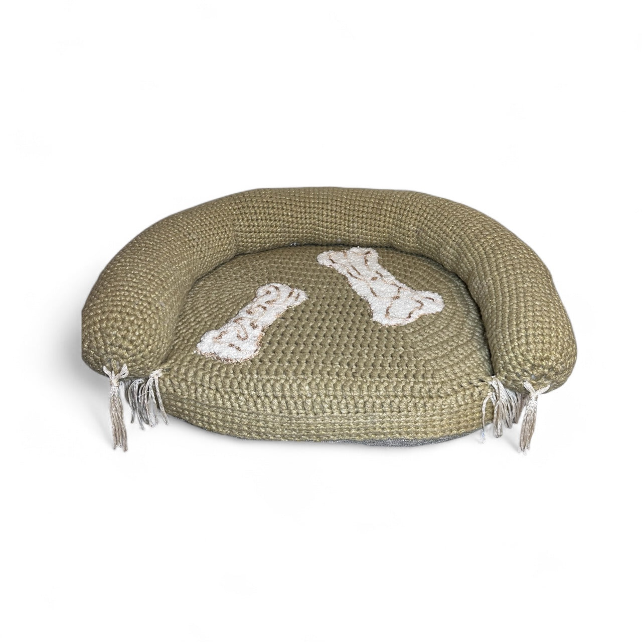 Handmade Crochet Dog & Cat Bed with Bone Design
