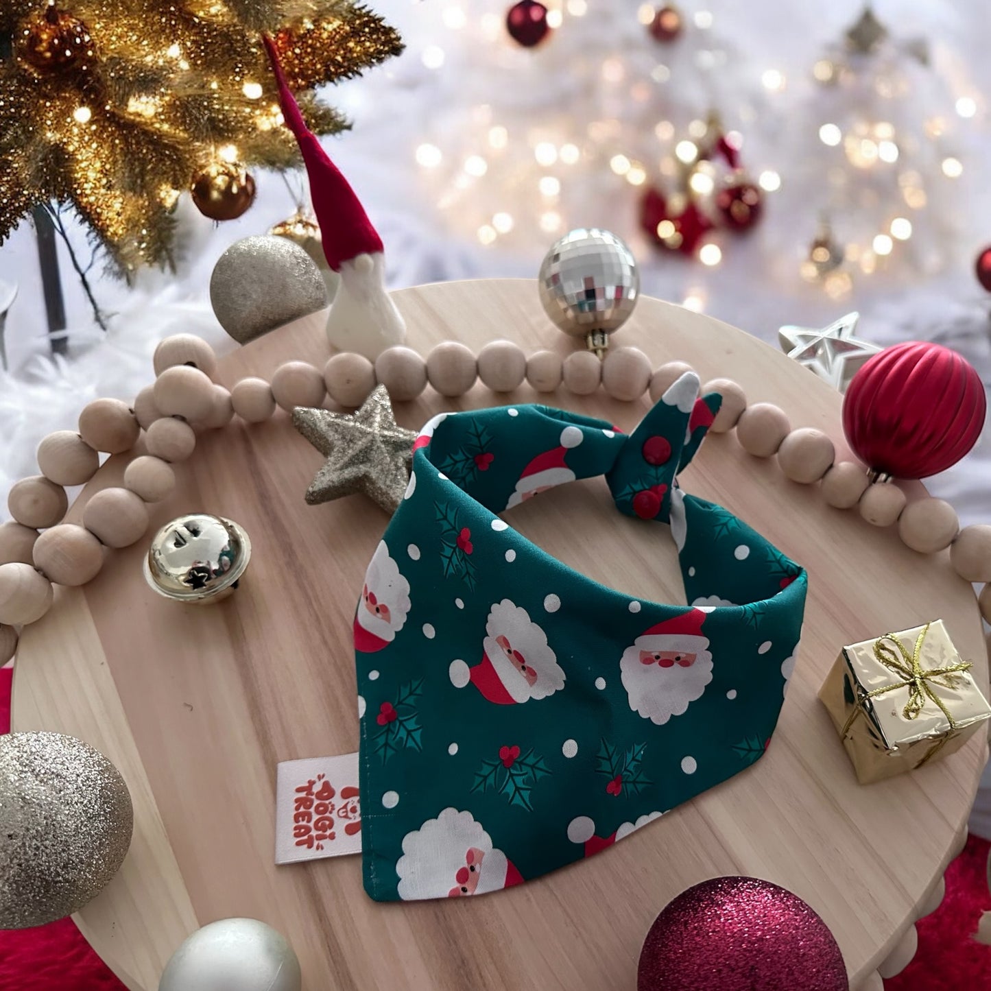 Christmas Santa Face - Greenand Candy Cane Bandana