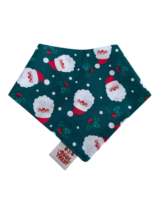 Christmas Santa Face - Green & Ornaments Bandana