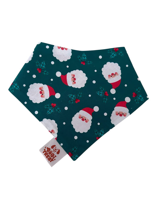 Christmas Santa Face - Greenand Candy Cane Bandana